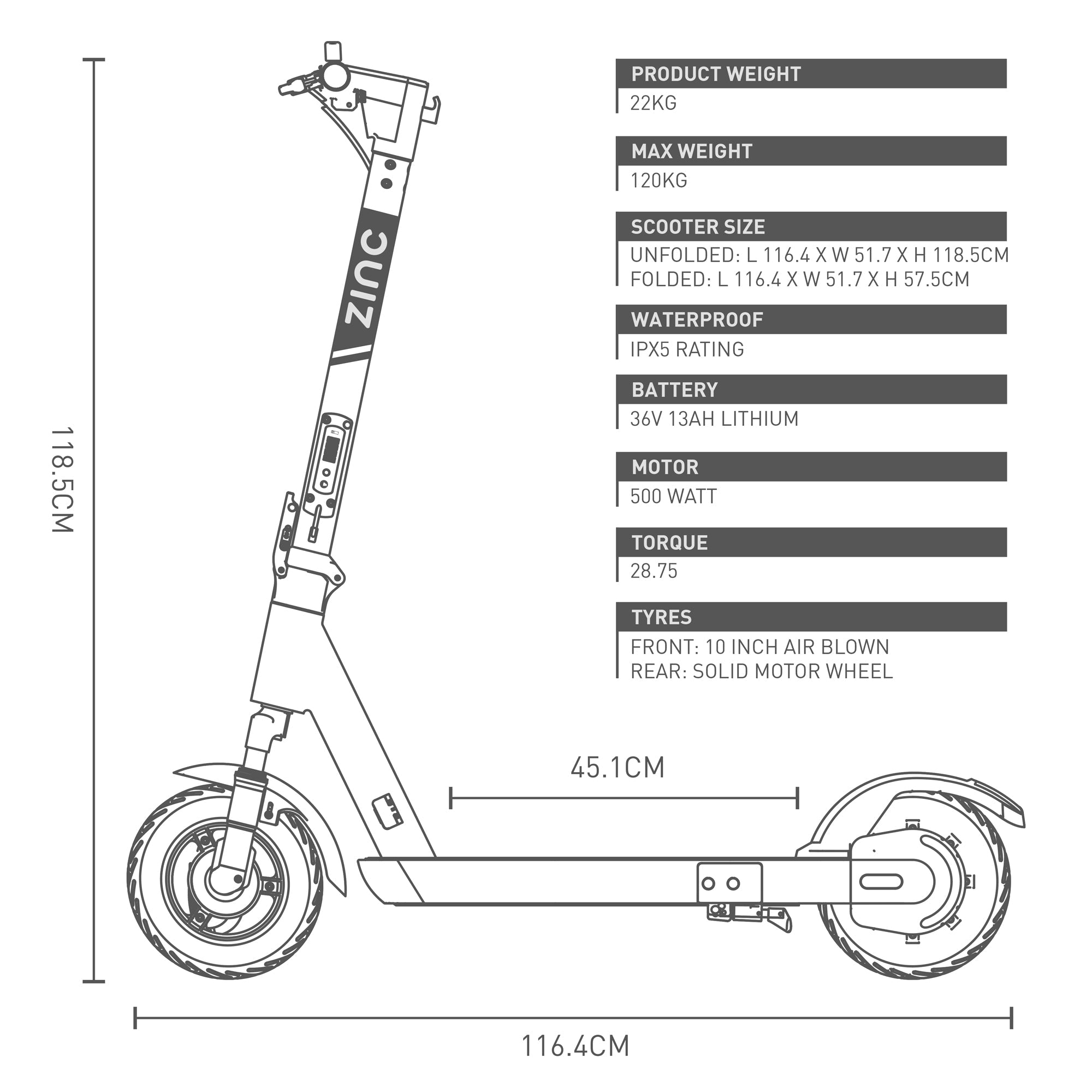 Zinc Velocity Plus 500w Folding Electric Scooter with 10inch Wheels